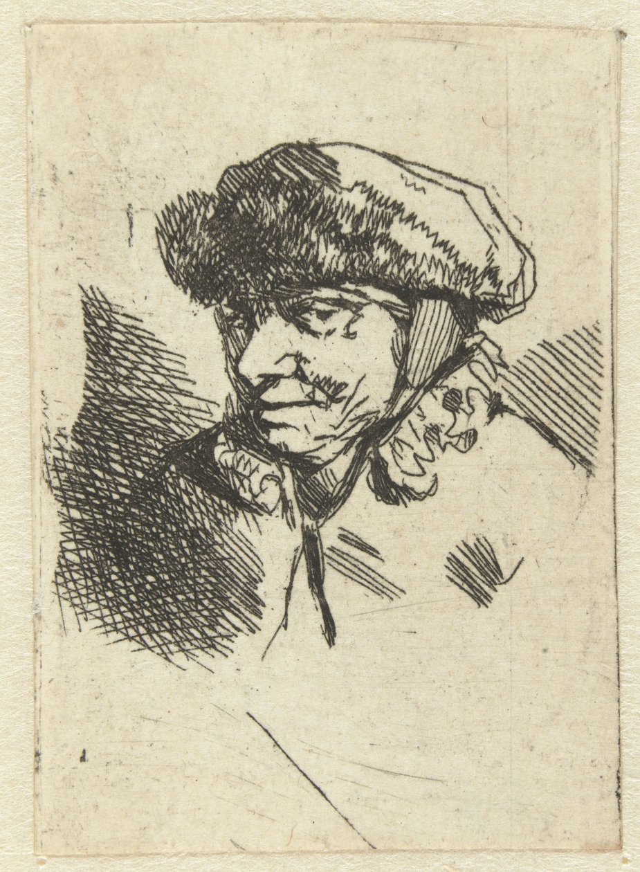 Öreg nő prémes sapkával alkotó: Cornelis Pietersz. Bega