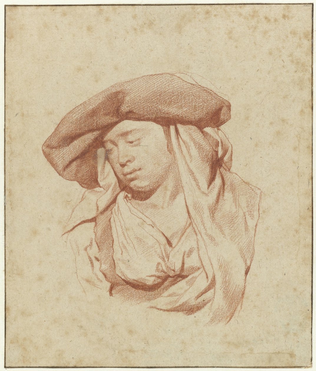 Tanulmány egy nőről, mellhossz, enyhén balra néző és lefelé néző alkotó: Cornelis Pietersz. Bega