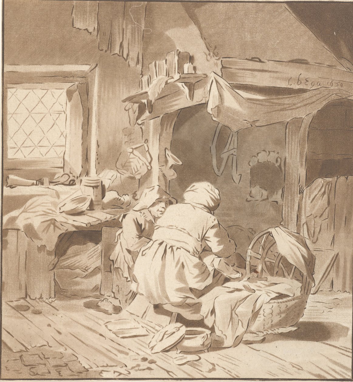 Parasztbelső két nővel alkotó: Cornelis Ploos van Amstel (signed by artist)