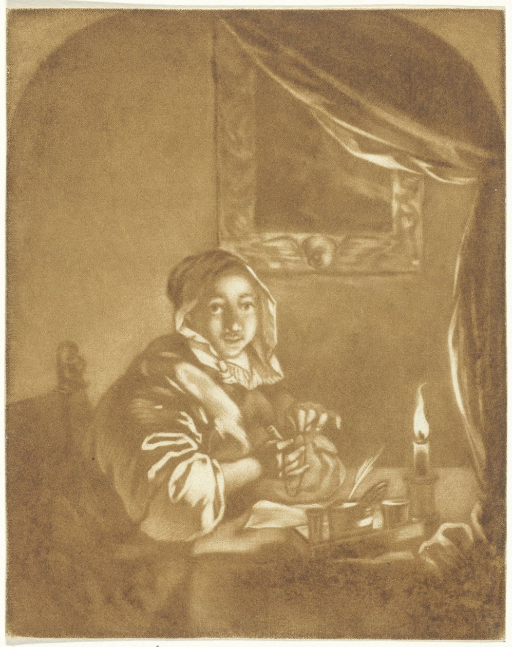 Hölgy gyertyafénynél alkotó: Cornelis Ploos van Amstel (signed by artist)