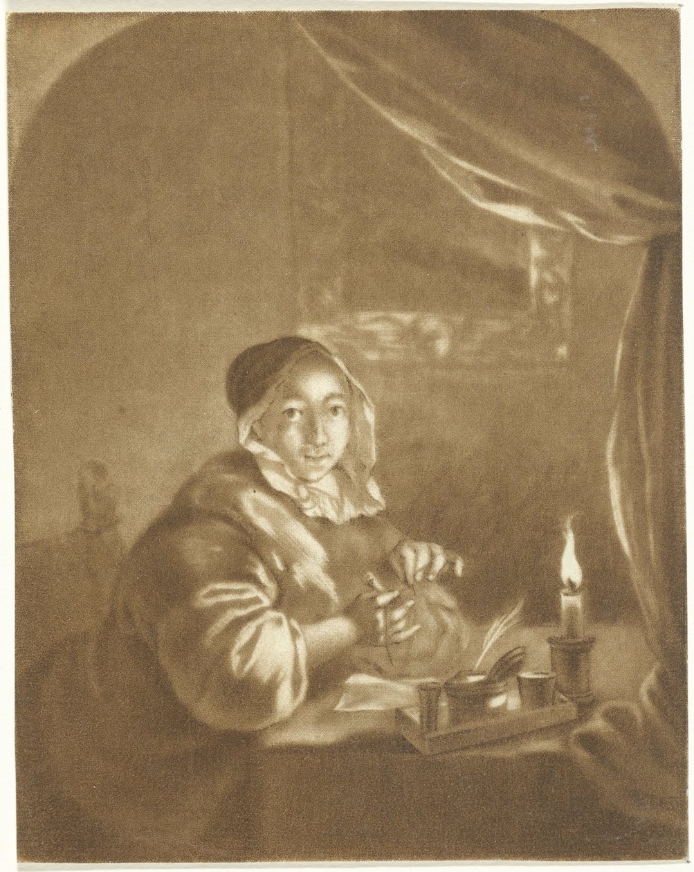 Hölgy gyertyafénynél alkotó: Cornelis Ploos van Amstel (signed by artist)