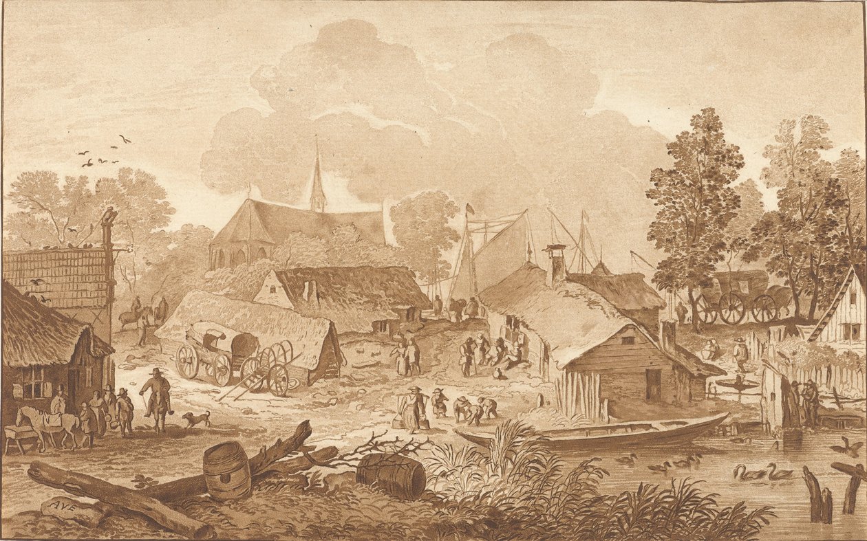 Kilátás a falura tóval alkotó: Cornelis Ploos van Amstel (signed by artist)