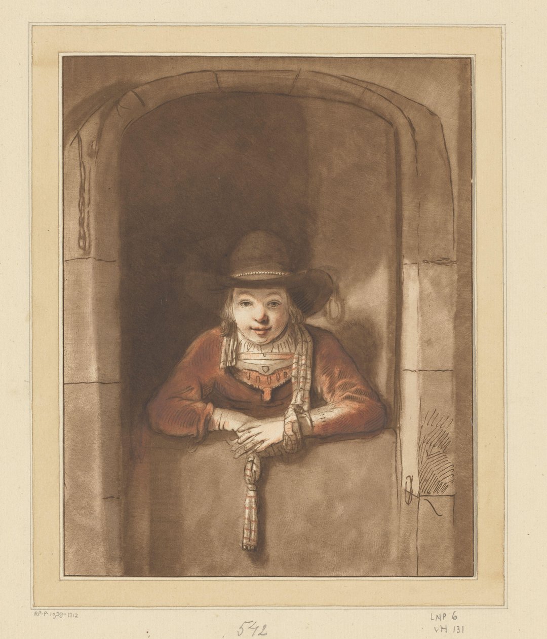 Fiú egy alsó ajtó fölé hajolva alkotó: Cornelis Ploos van Amstel (signed by artist)