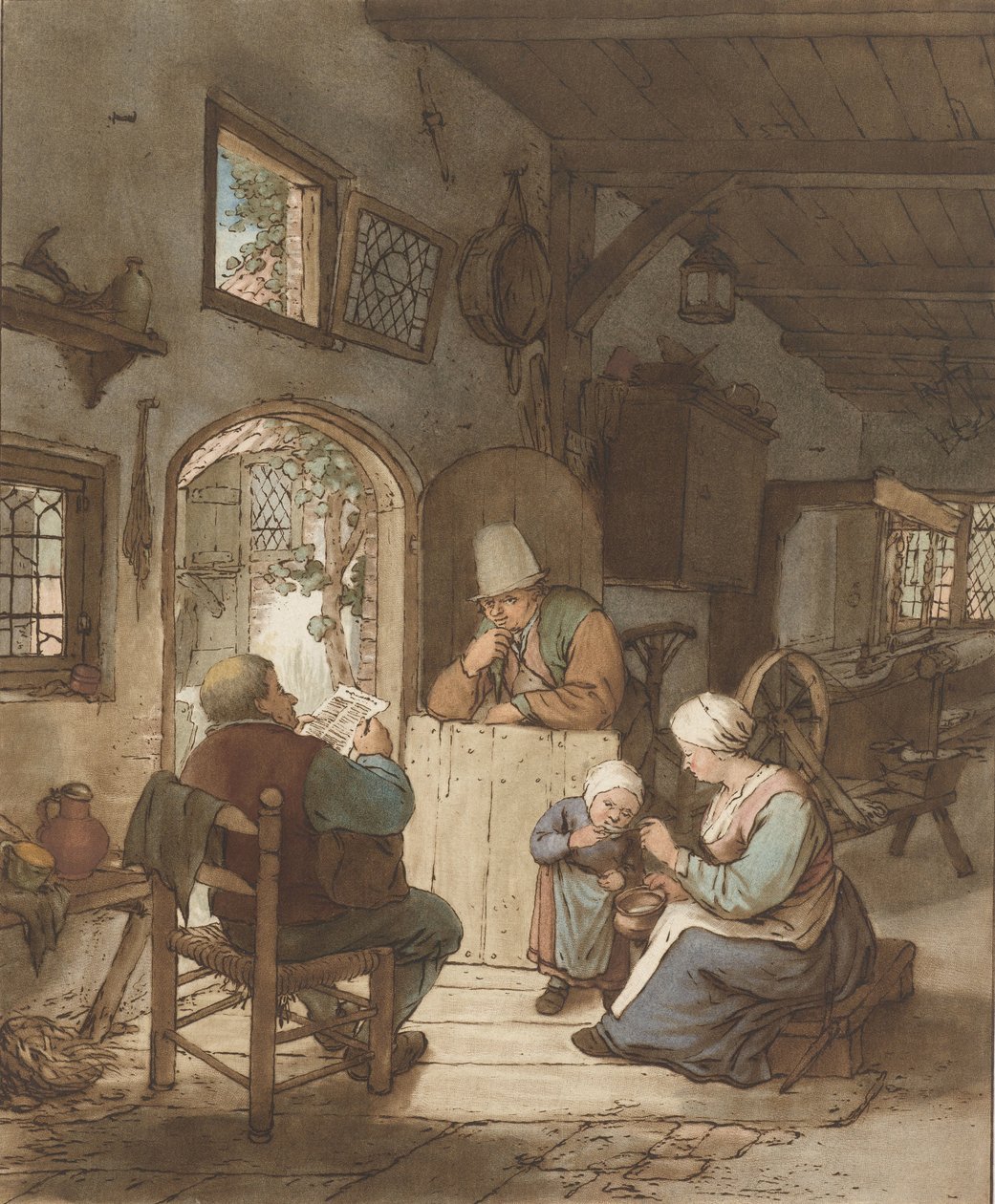 Újságolvasó a belső térben alkotó: Cornelis Ploos van Amstel (signed by artist)