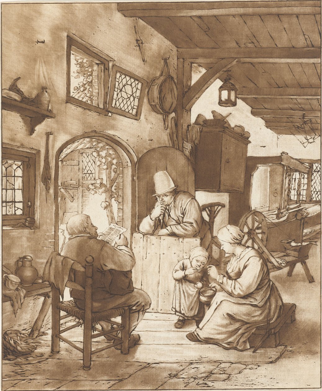 Újságolvasó a belső térben alkotó: Cornelis Ploos van Amstel (signed by artist)