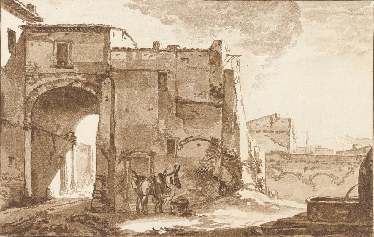 Kapu utazóval és öszvérrel alkotó: Cornelis Ploos van Amstel (signed by artist)