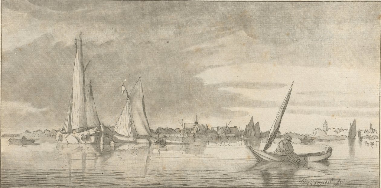 folyóranéző kilátás alkotó: Cornelis Ploos van Amstel (signed by artist)