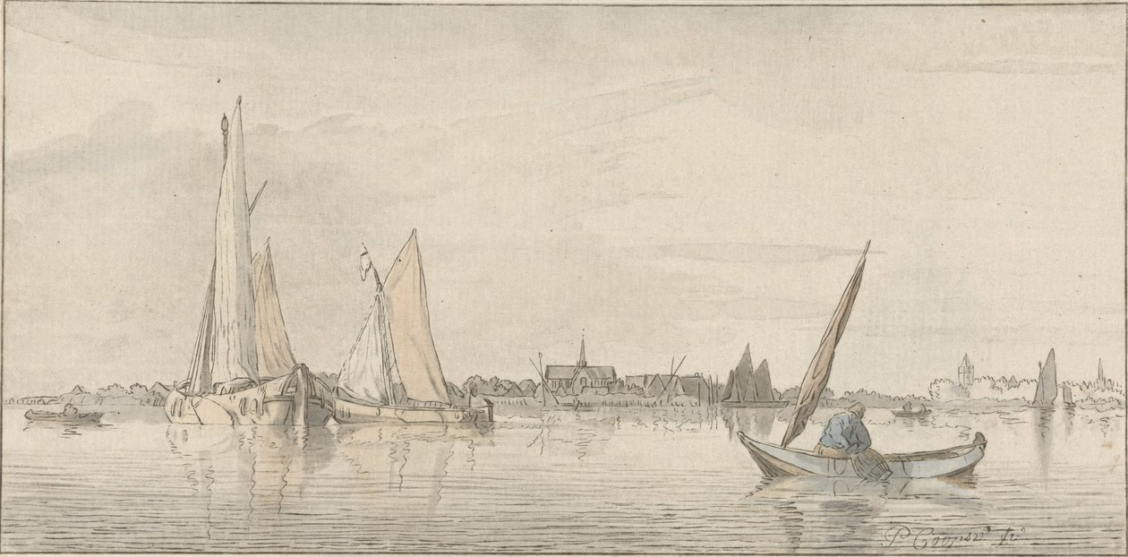 folyóranéző kilátás alkotó: Cornelis Ploos van Amstel (signed by artist)