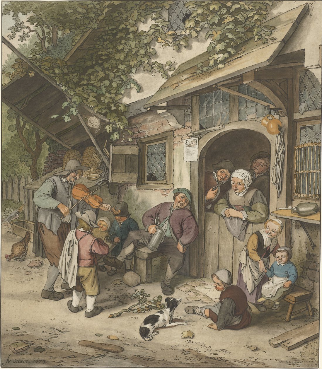 Hegedűs egy fogadó előtt alkotó: Cornelis Ploos van Amstel (signed by artist)