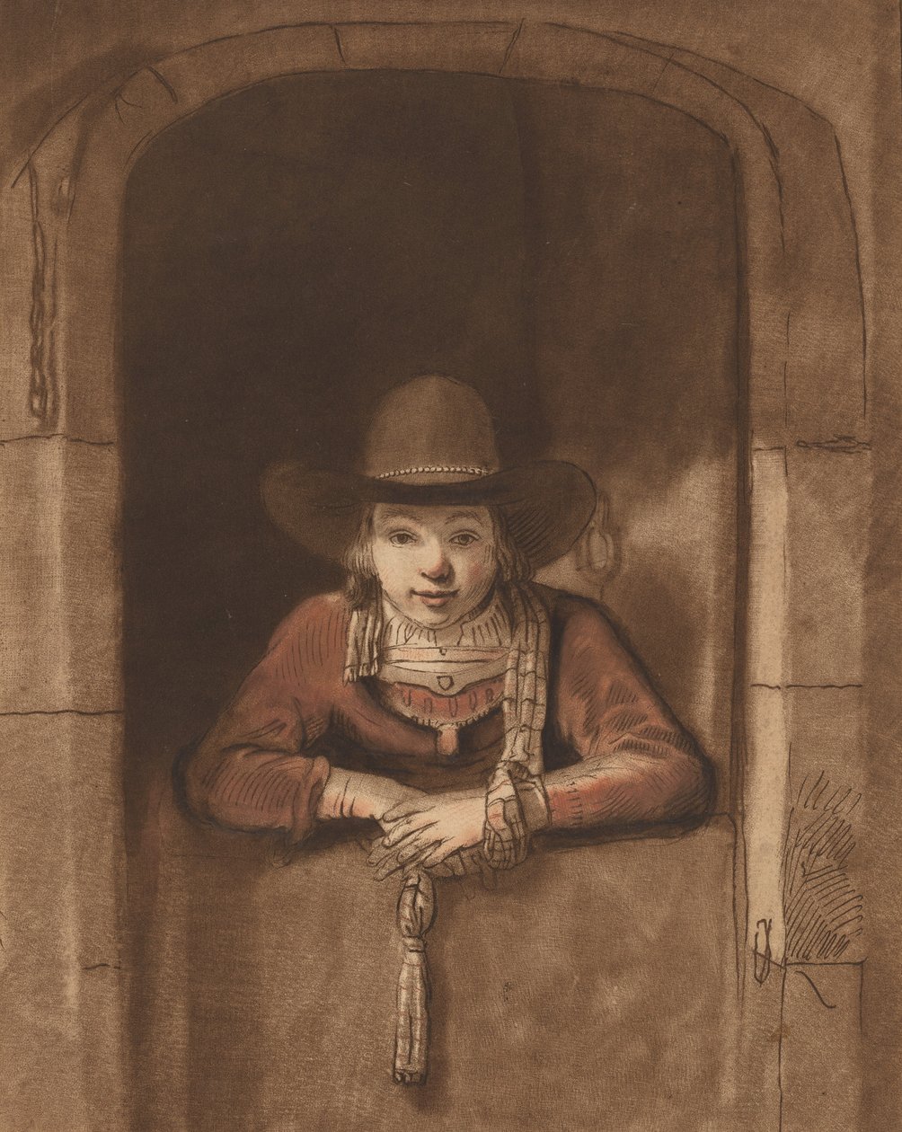 Boy Leaning over a Lower Door, 1763, megjelent 1765. alkotó: Cornelis Ploos van Amstel