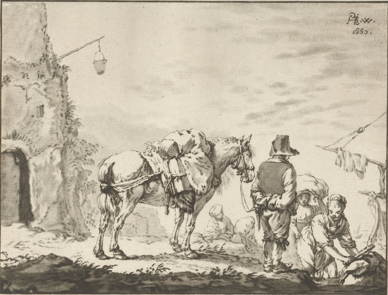Férfi lóval, mosodával alkotó: Cornelis Ploos van Amstel