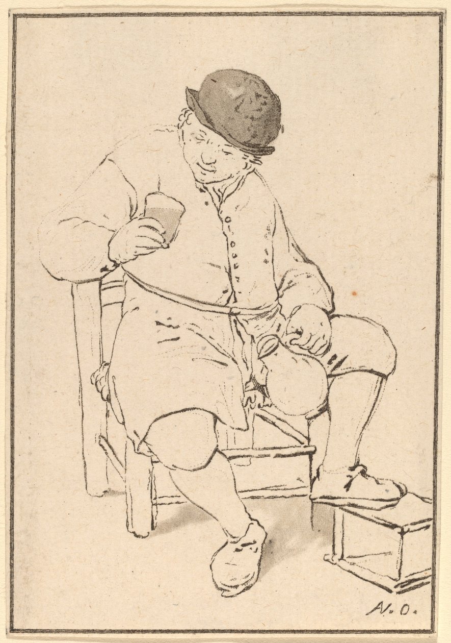 Ülő paraszt kancsóval alkotó: Cornelis Ploos van Amstel after Adriaen