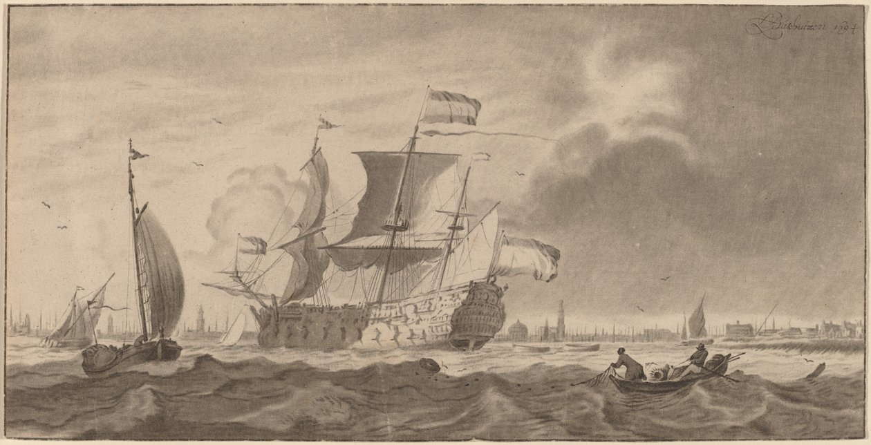 Hadihajó az Y-ban alkotó: Cornelis Ploos van Amstel and Bernhard Schreuder, after Ludolf Backhuysen