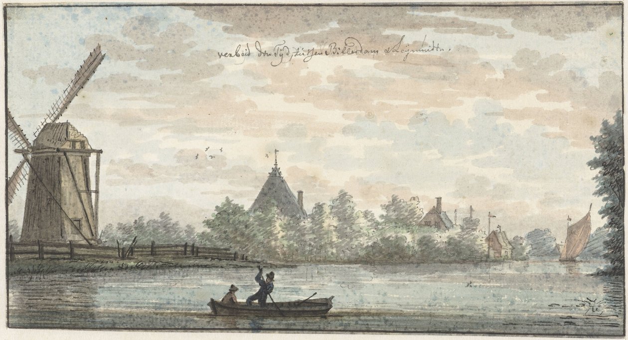A „De Vos” szélmalom és a „Verbeid Den Tijd” ház a Drechten, Leimuiden és Bilderdam között alkotó: Cornelis Pronk (possibly)