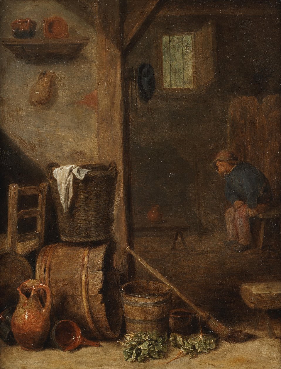 Konyhabelső, a szomszédos helyiségben ülő alakkal alkotó: Cornelis Saftleven