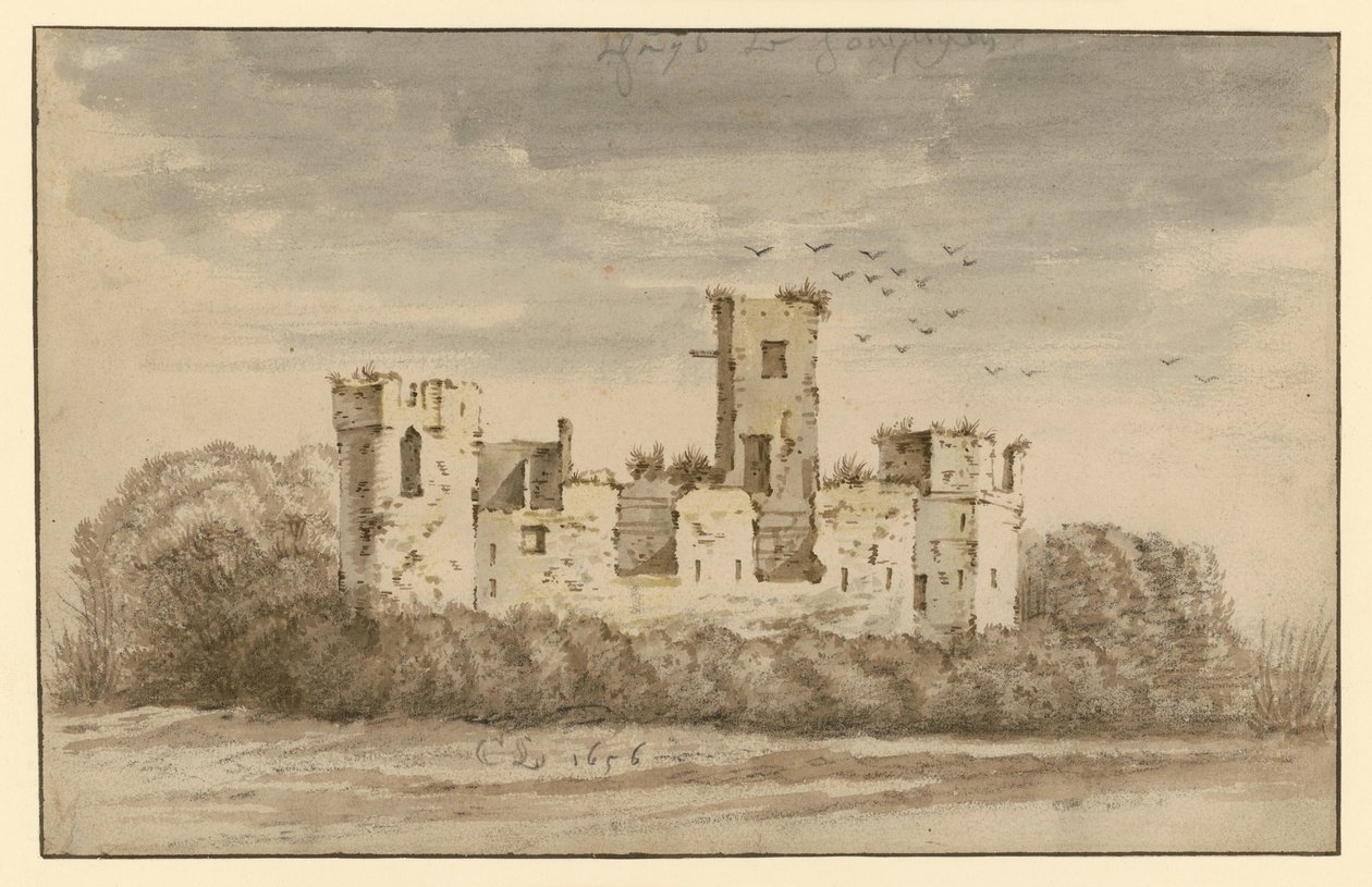 Sűrű bokrokkal benőtt várrom alkotó: Cornelis Saftleven