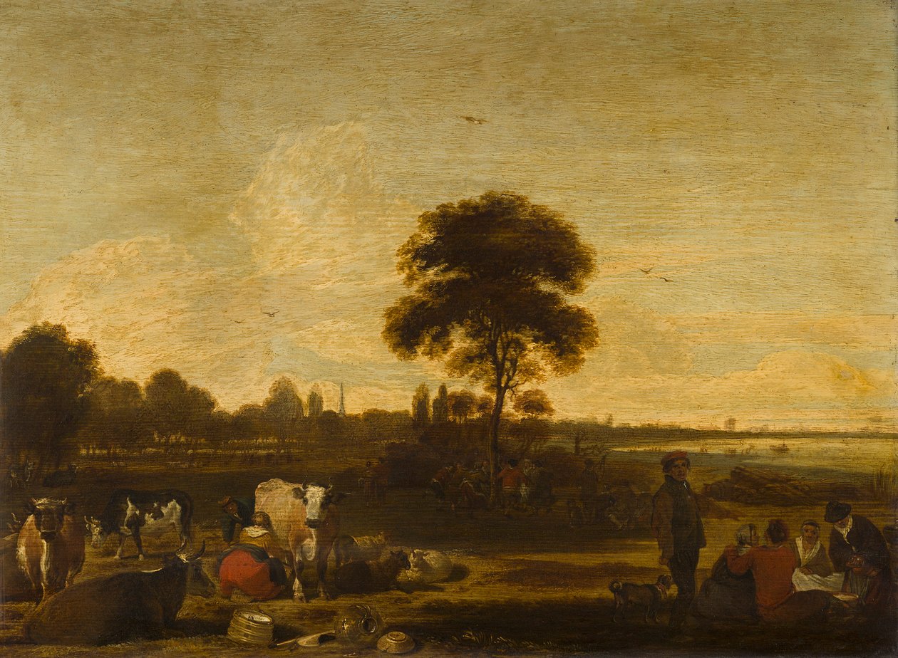 Táj pásztorokkal és szarvasmarhákkal alkotó: Cornelis Saftleven
