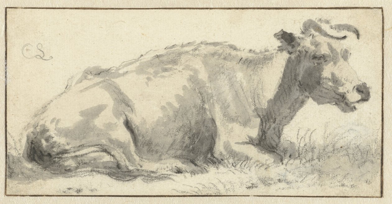 Fekvő tehén, jobbra alkotó: Cornelis Saftleven