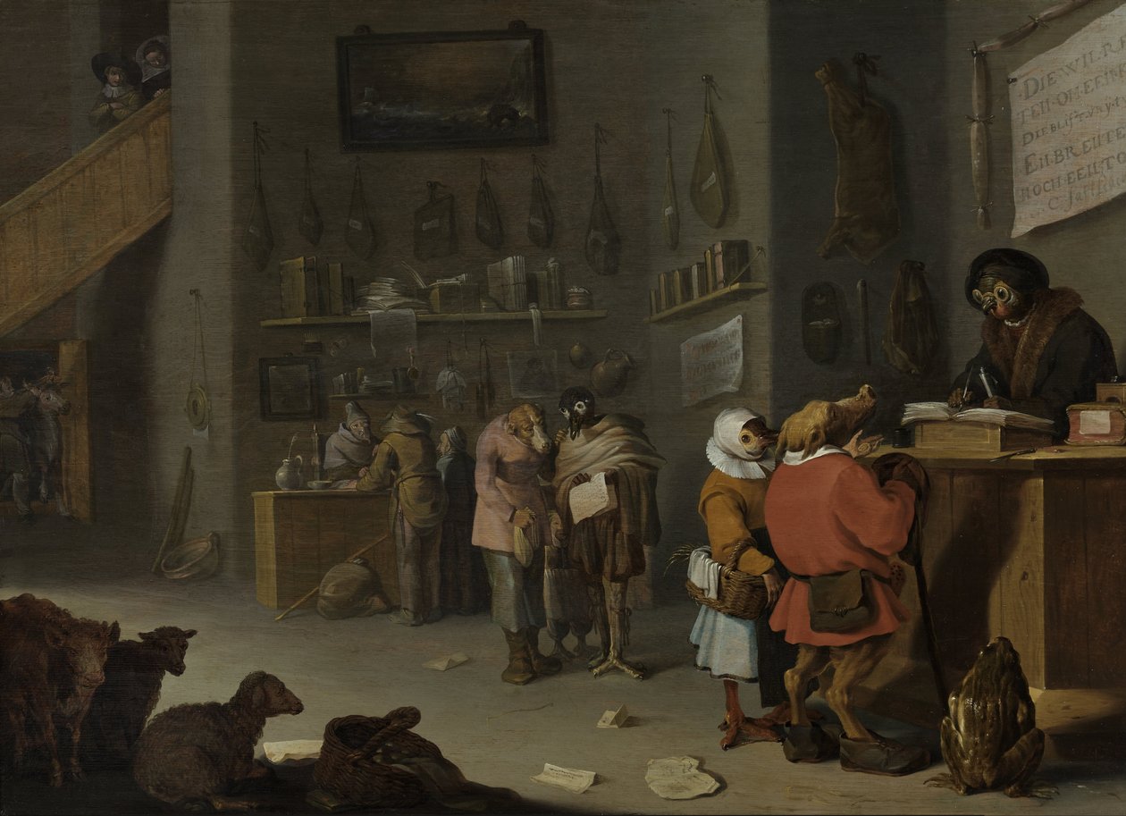 Szilaj pereskedő parasztok szatírája alkotó: Cornelis Saftleven