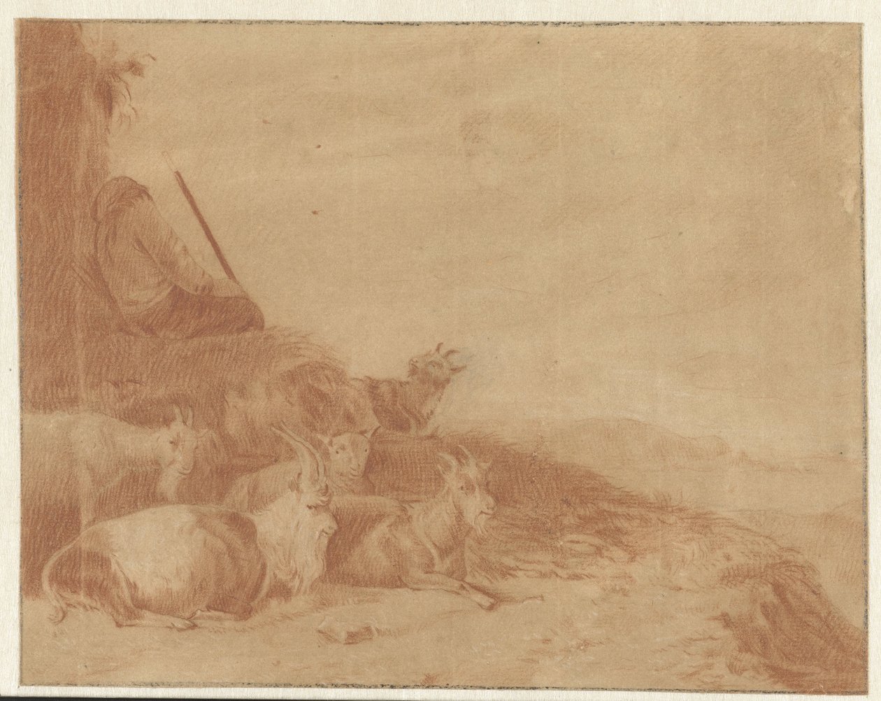 Alvó pásztor kecskékkel alkotó: Cornelis Saftleven