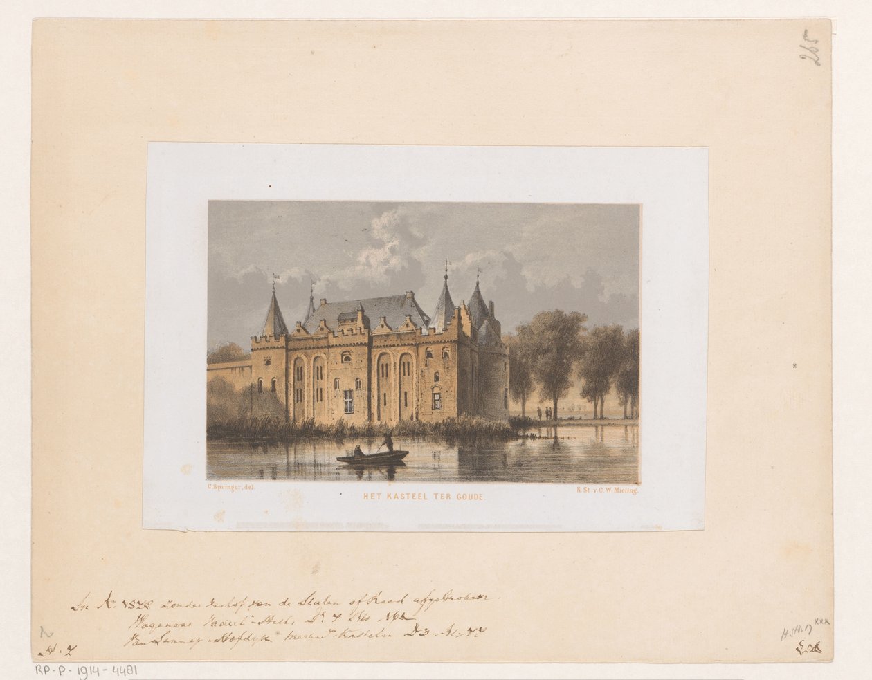 Gouda kastélya Ter Goude kastély (cím a tárgyon) alkotó: Cornelis Springer