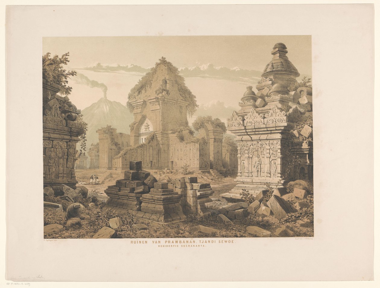 Tjandi Sehoe romja Prambanan romjai. Tjandi Sewo. Residence Surakarta (cím a tárgyon) alkotó: Cornelis Springer