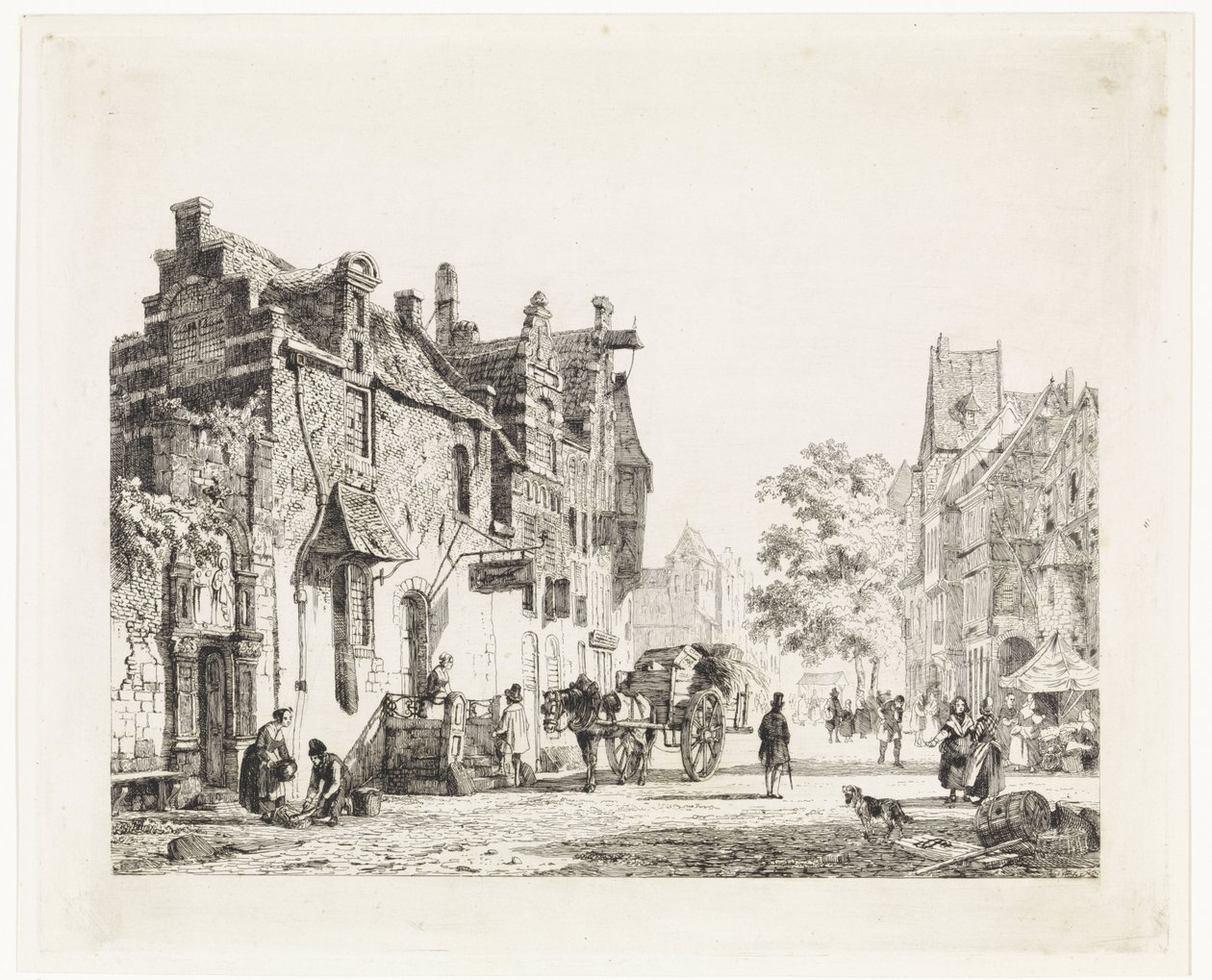 Városkép lovas kocsival alkotó: Cornelis Springer