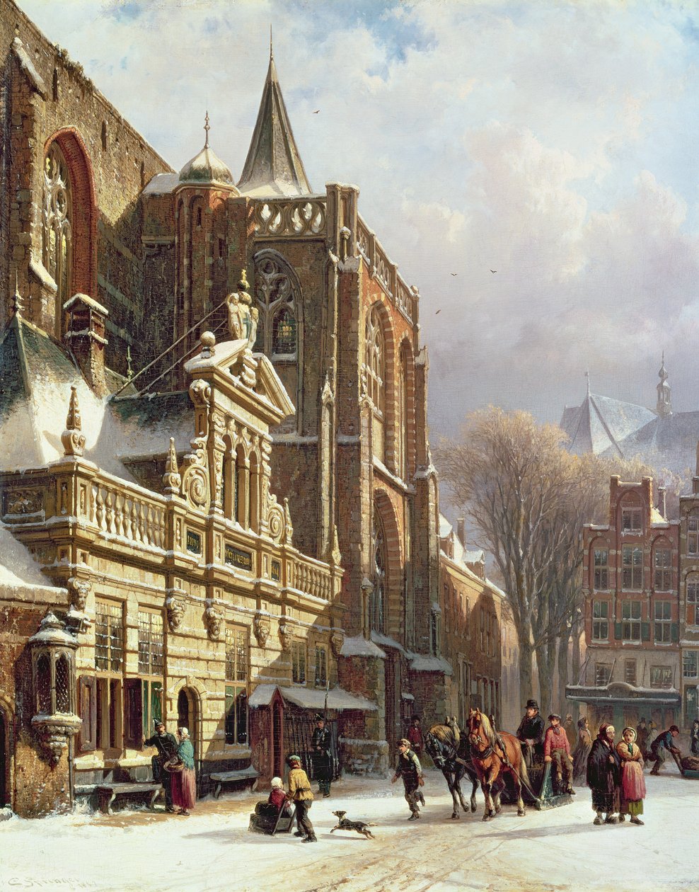 Kilátás a Hoofdwacht-ra és a Grote Kerk-re, Zwolle alkotó: Cornelis Springer