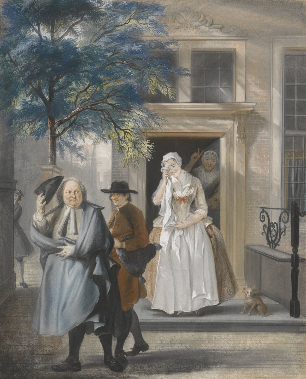 „A színlelt bánat”: I. felvonás, David Lingelbach „Felfedezett látszólagos erény” című vígjátékának tizenegyedik jelenete (1687) alkotó: Cornelis Troost
