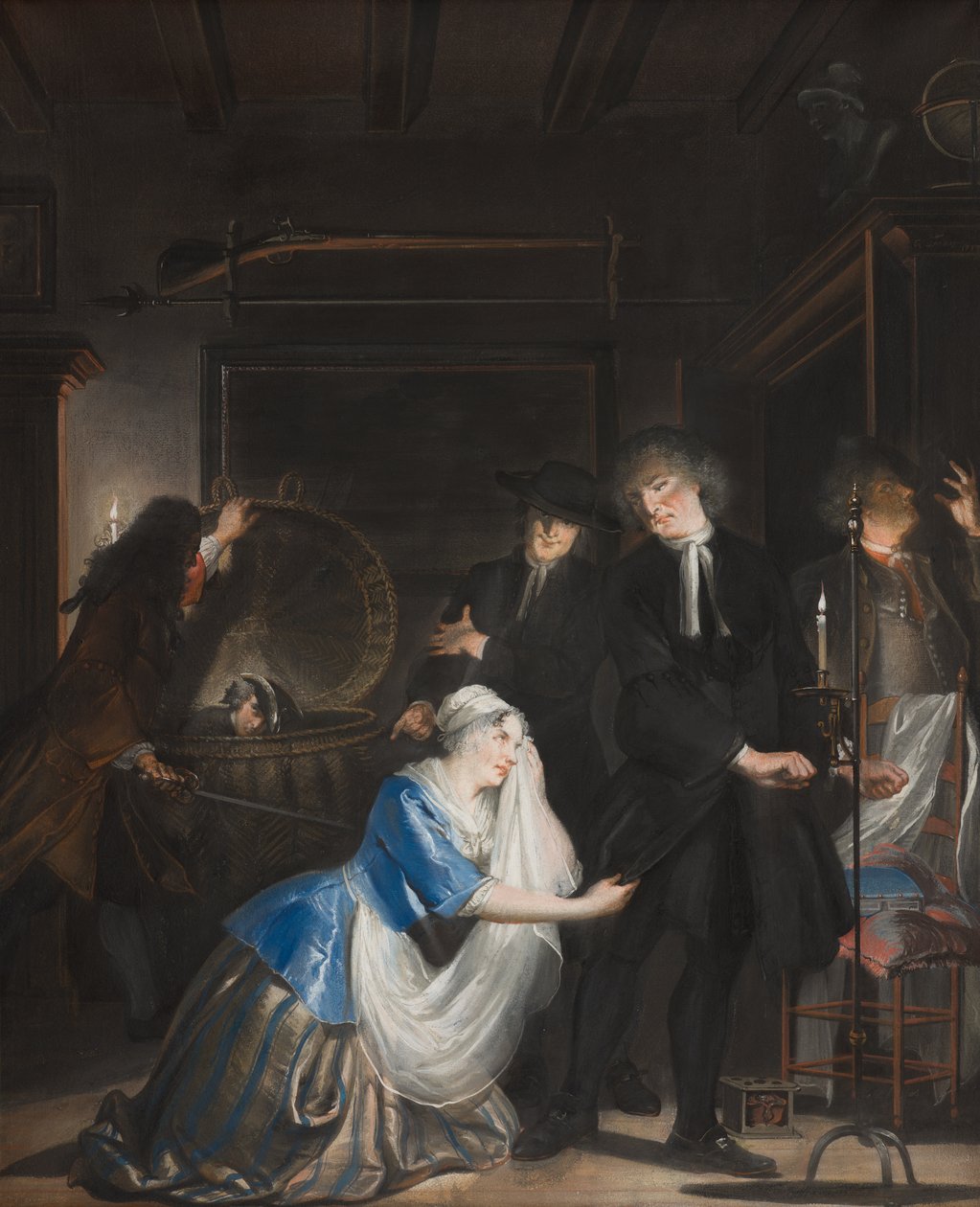 Hamis erény felfedezése: Volkert felfedezése a szennyeskosárban, 1739 alkotó: Cornelis Troost