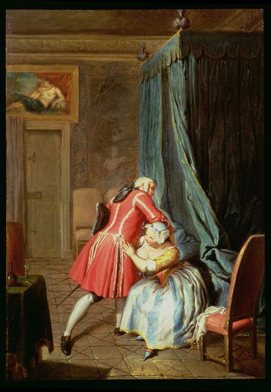 Egy hálószoba belseje egy pár kavargóval alkotó: Cornelis Troost