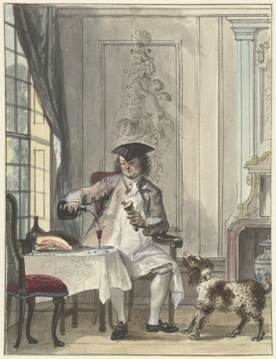 Ebédlő ember egy pohár borral és egy csonttal alkotó: Cornelis Troost