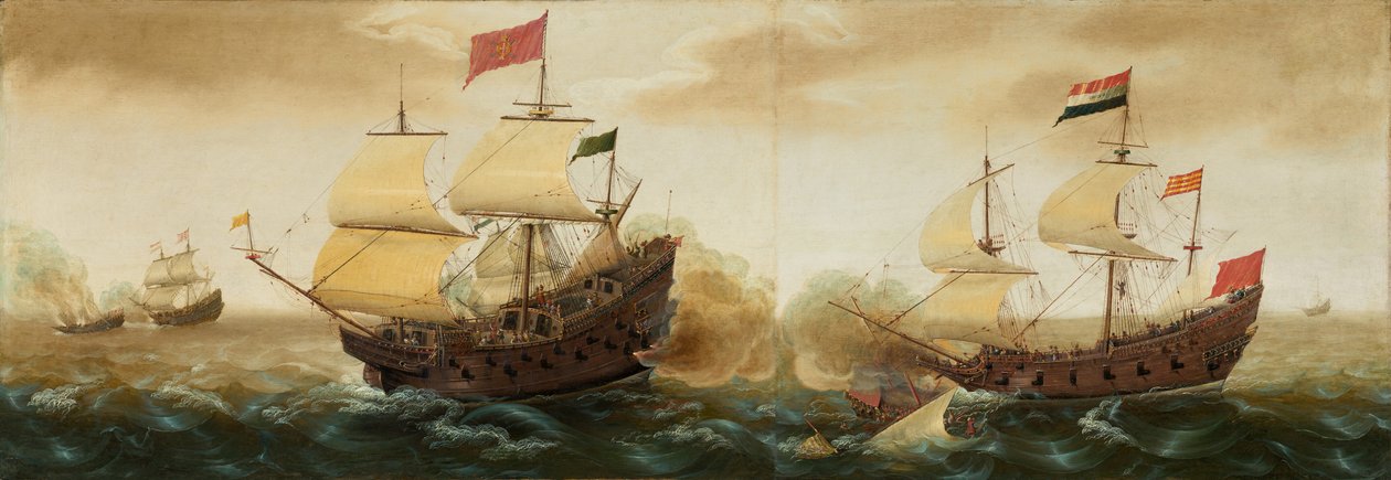 Tengerészeti találkozás holland és spanyol hadihajók között, c. 16181620. alkotó: Cornelis Verbeeck