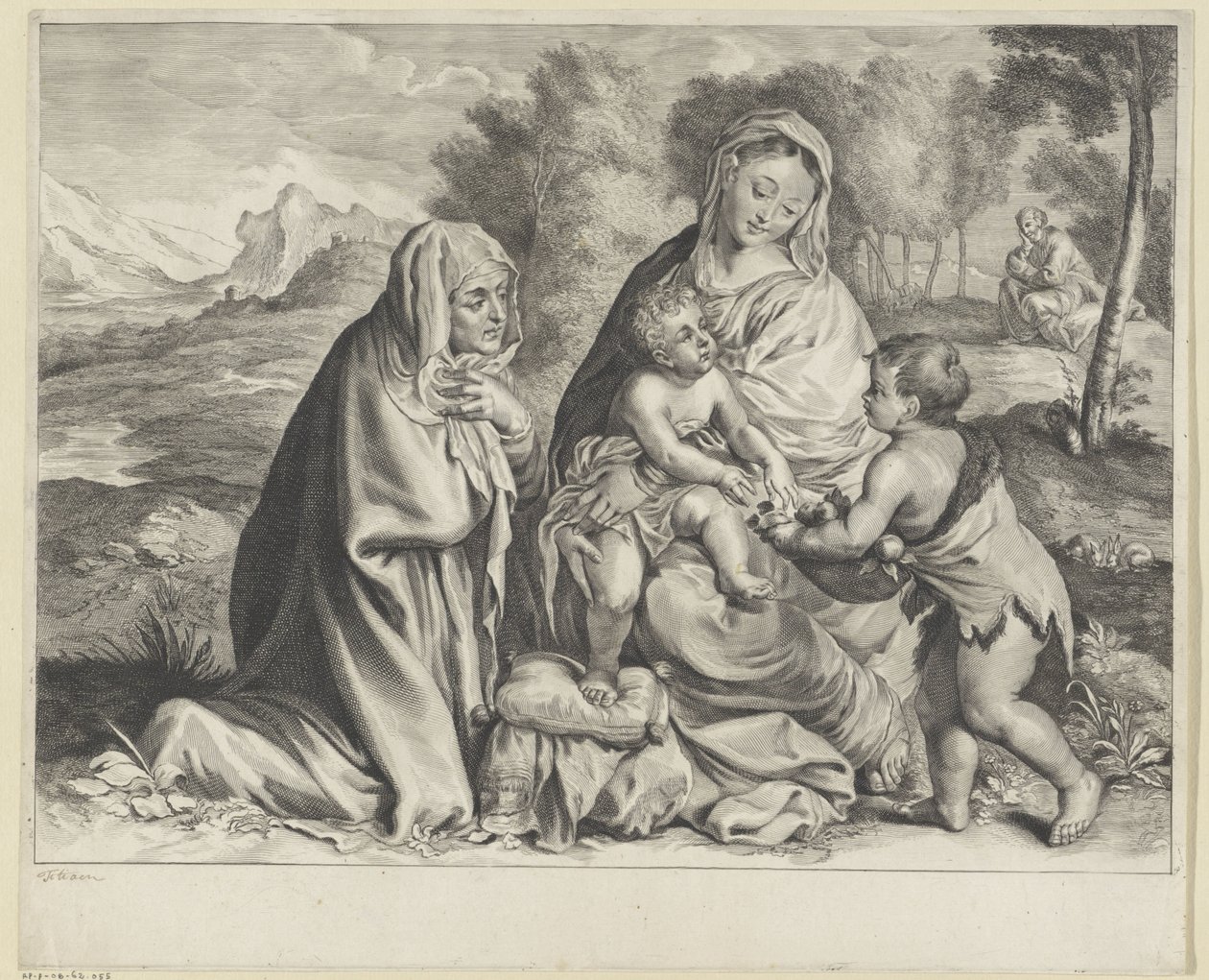 Táj a Szent Családdal, Keresztelő Jánossal és Erzsébettel alkotó: Cornelis Visscher (II)