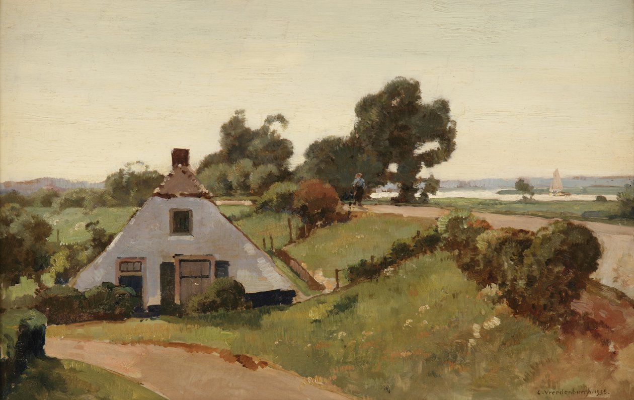 a gátnál; parasztház az IJssel folyó közelében, 1935 alkotó: Cornelis Vreedenburgh