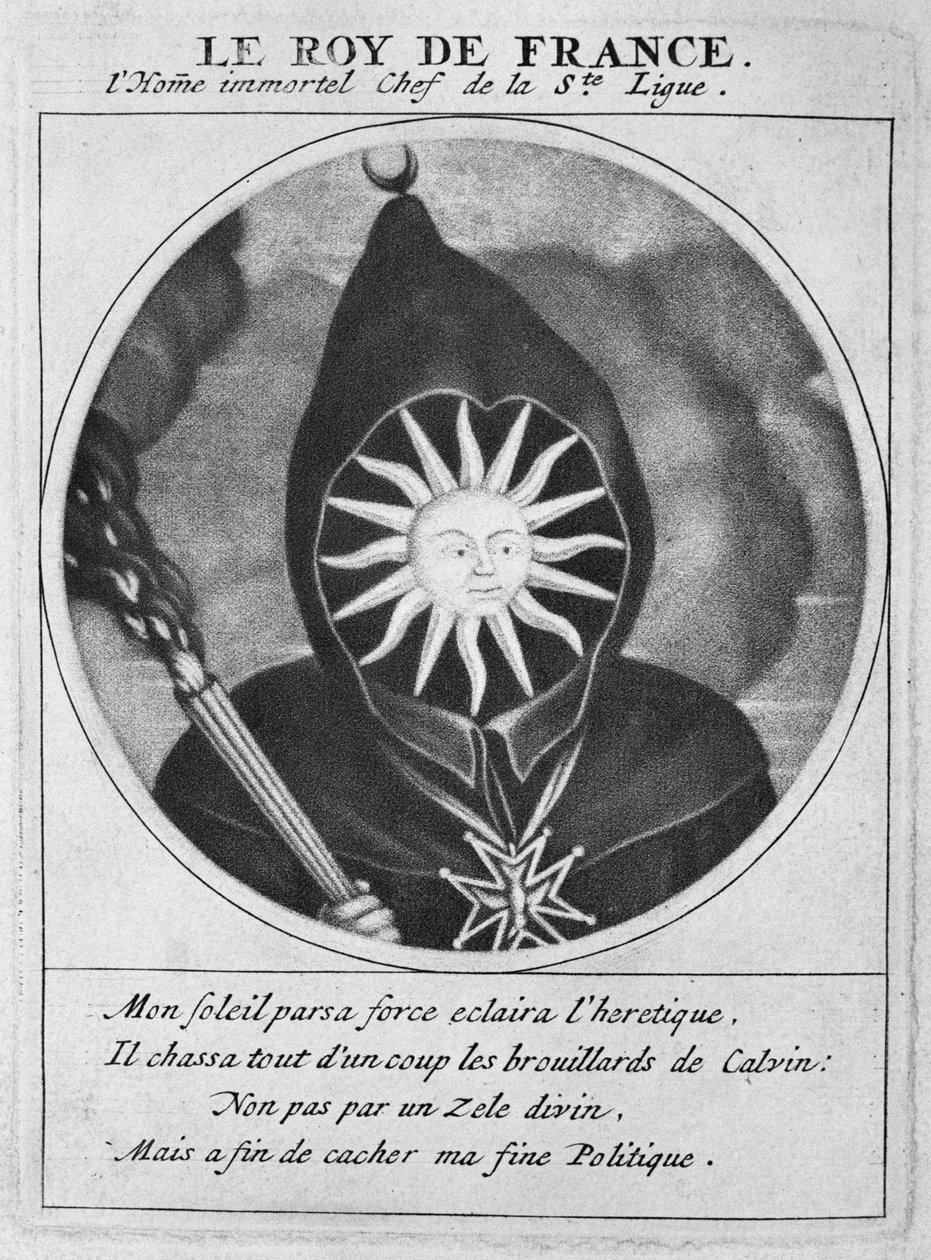 Lajos király (1638-1715) protestáns karikatúrája, a Les Heros de La Ligue vagy a La Procession monacale illusztrációja, XIV. Lajos vezetésével, királysága, Párizs protestánsainak megtérésére. alkotó: Cornelis and Gole, Jacob Dusart
