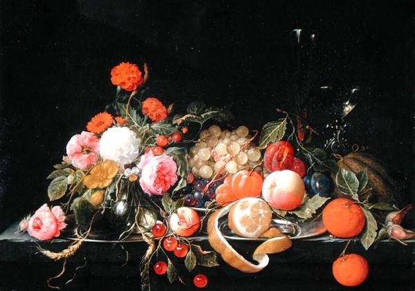 Virágok és csendélet (olaj, vászon) alkotó: Cornelis de Heem