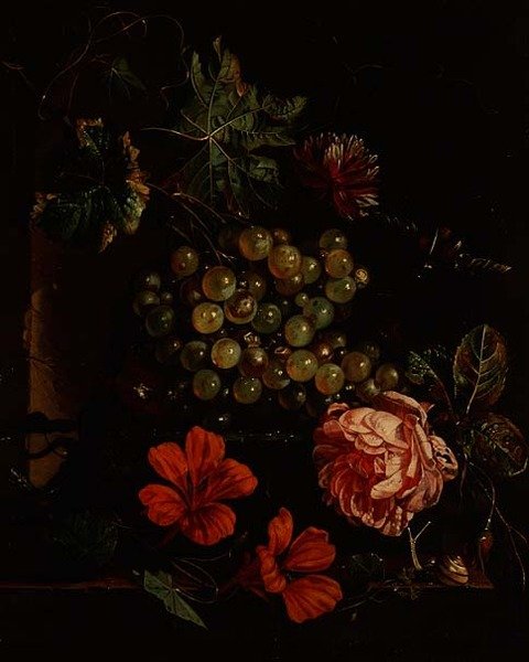 Szőlő és virágok bogárral, csigával és gyíkkal alkotó: Cornelis de Heem