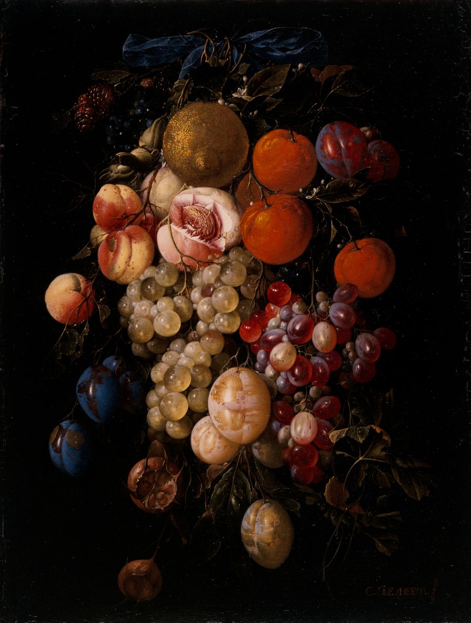 Csendélet Szőlő, Cseresznye és Szilva Lóg Egy Köröm Egy Kék Szalaggal alkotó: Cornelis de Heem