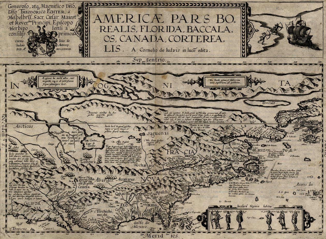 Americae pars borealis, Florida, Baccalaos, Kanada, Corterealis alkotó: Cornelis de Jode