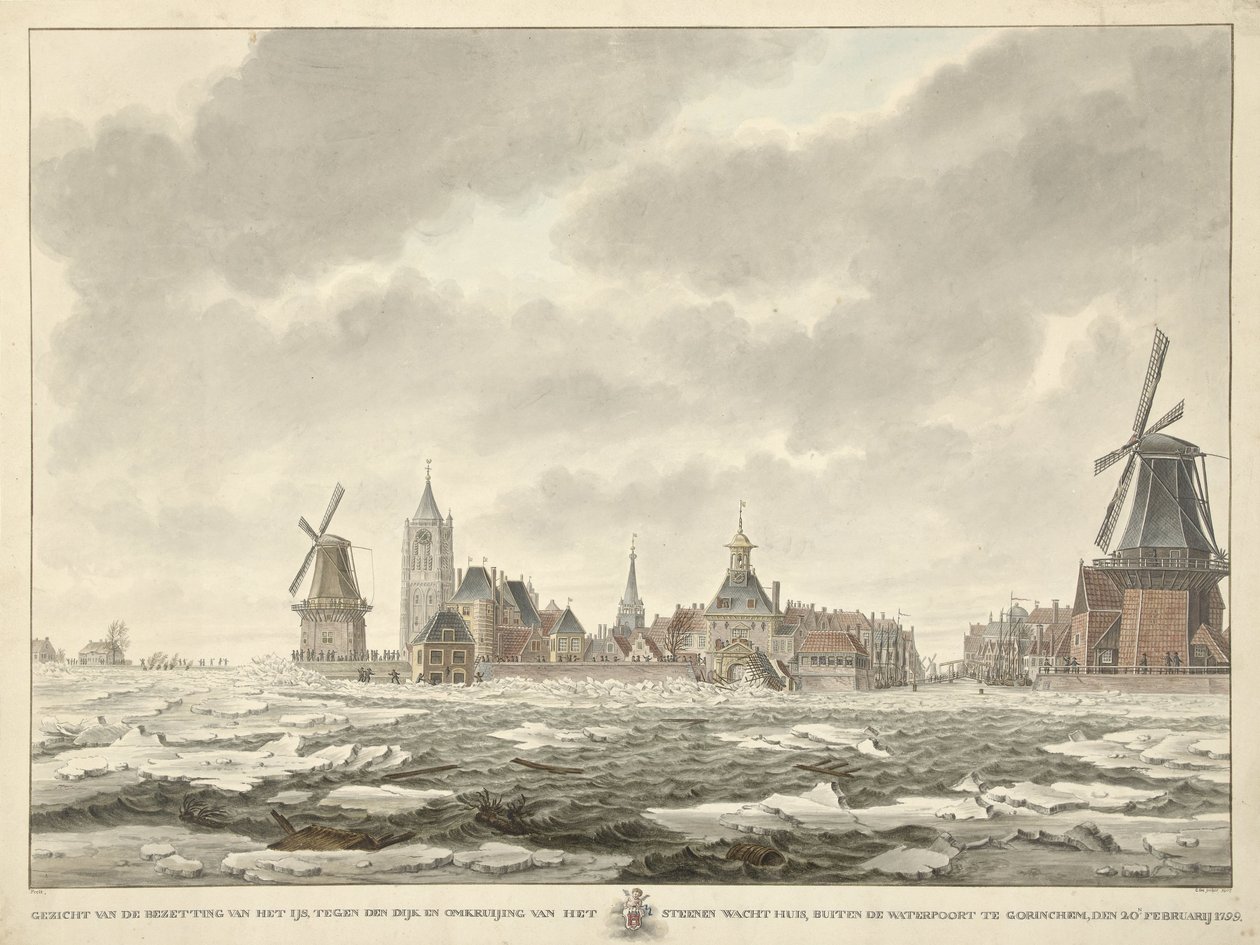 Kilátás a jég megszállásáról a gorinchemi Waterpoort mellett, 1799. február 20-án alkotó: Cornelis de Jonker