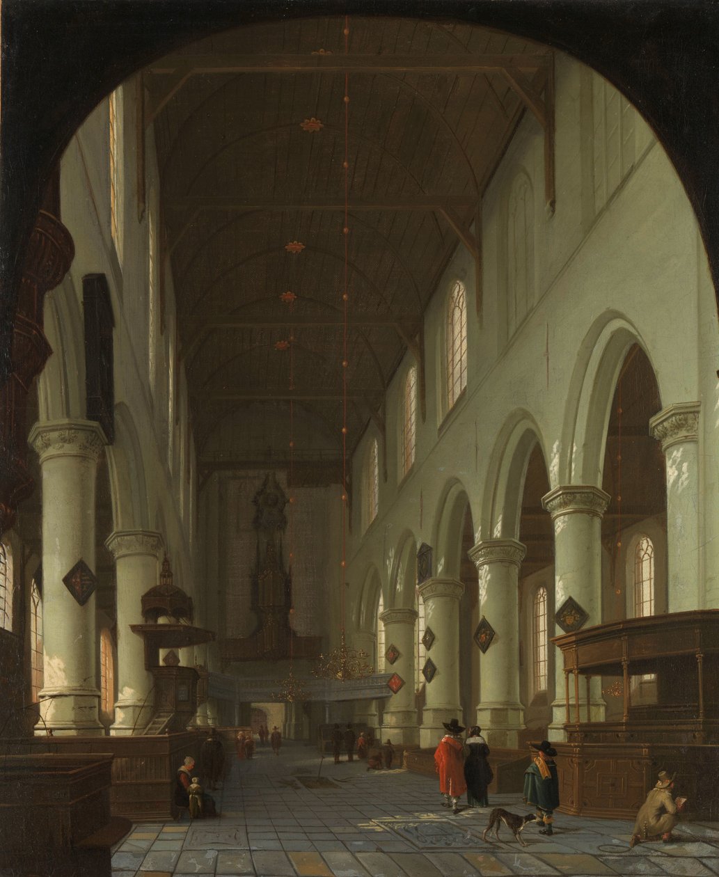 A delfti Oude Kerk belseje a kórustól a portál felé alkotó: Cornelis de Man (attributed to)