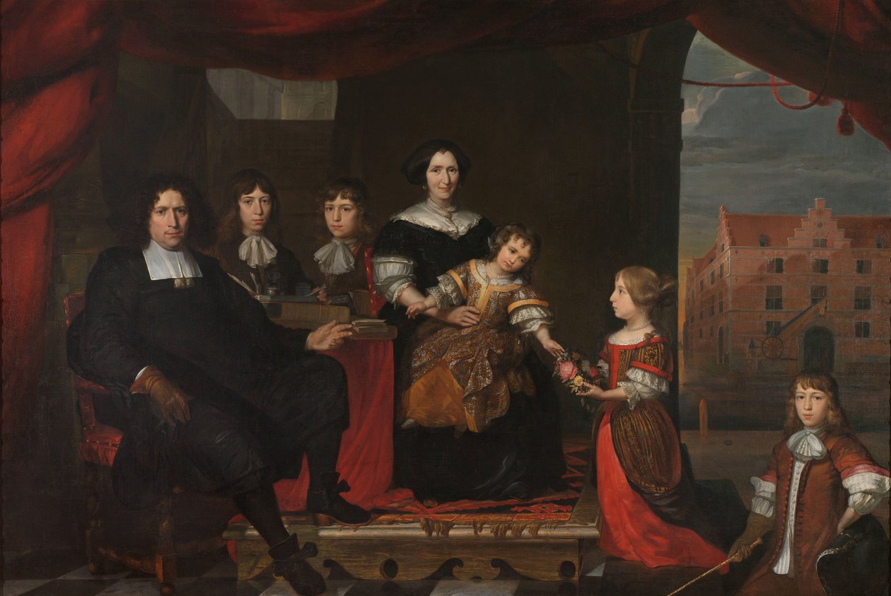 Reyer Reyersz van der Burch (1630-1695), a delfti államok arzenáljának lőszertisztje, feleségével, Geertruid Graswinckellel és gyermekeikkel Frank, Cornelis, Reyer, Maria és Alida alkotó: Cornelis de Man (attributed to)