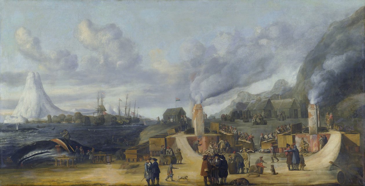 A bálnaolaj-finomító Smerenburg falu mellett alkotó: Cornelis de Man