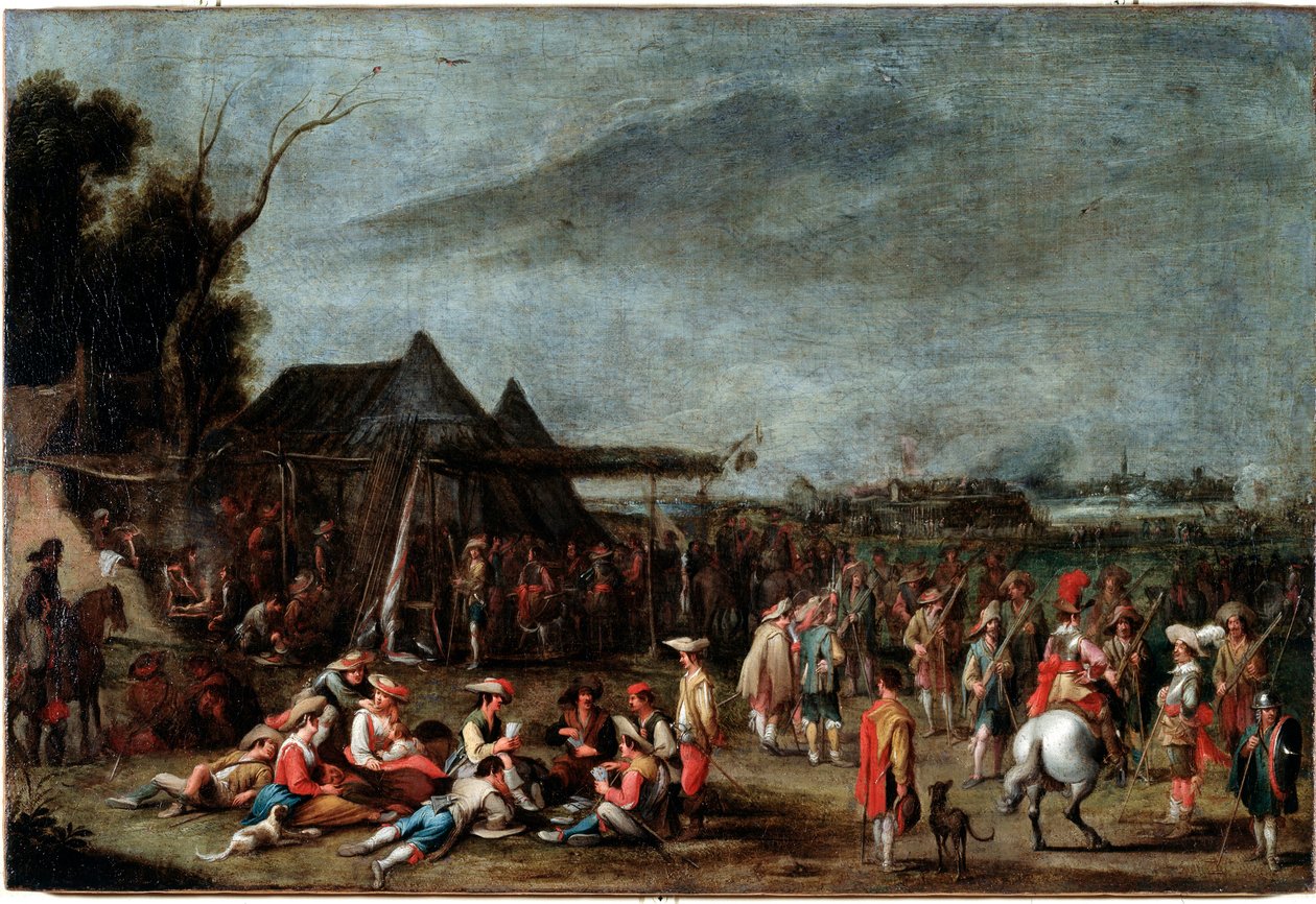 Bivouac de soldats (a katonák bivakja) Cornelis De Wael (1592-1667) festménye 17. századi méret 50x75 cm Genes, Musei di Strada Nuova (ex Palazzo Bianco) alkotó: Cornelis de Wael