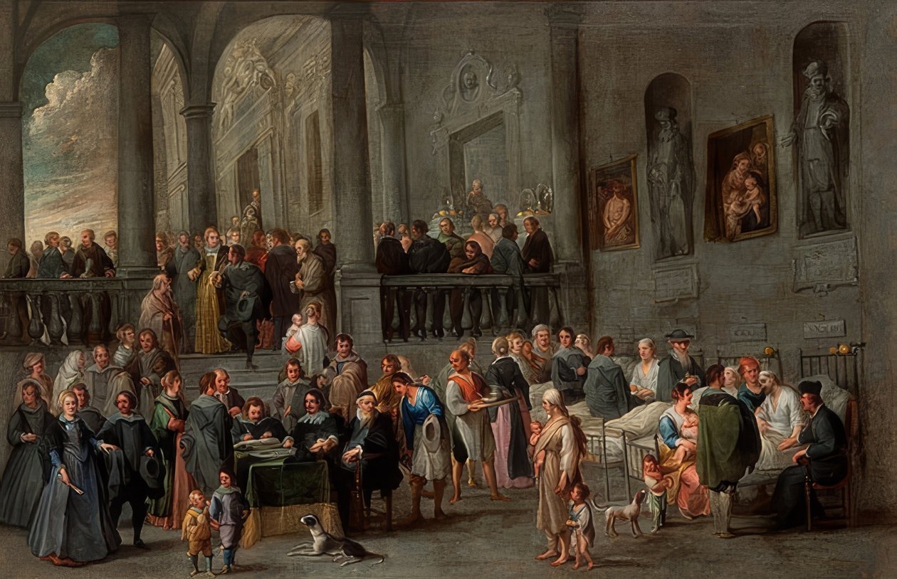 Beteglátogatás (az irgalmasság hét művével készült ciklusból). 1640 körül alkotó: Cornelis de Wael