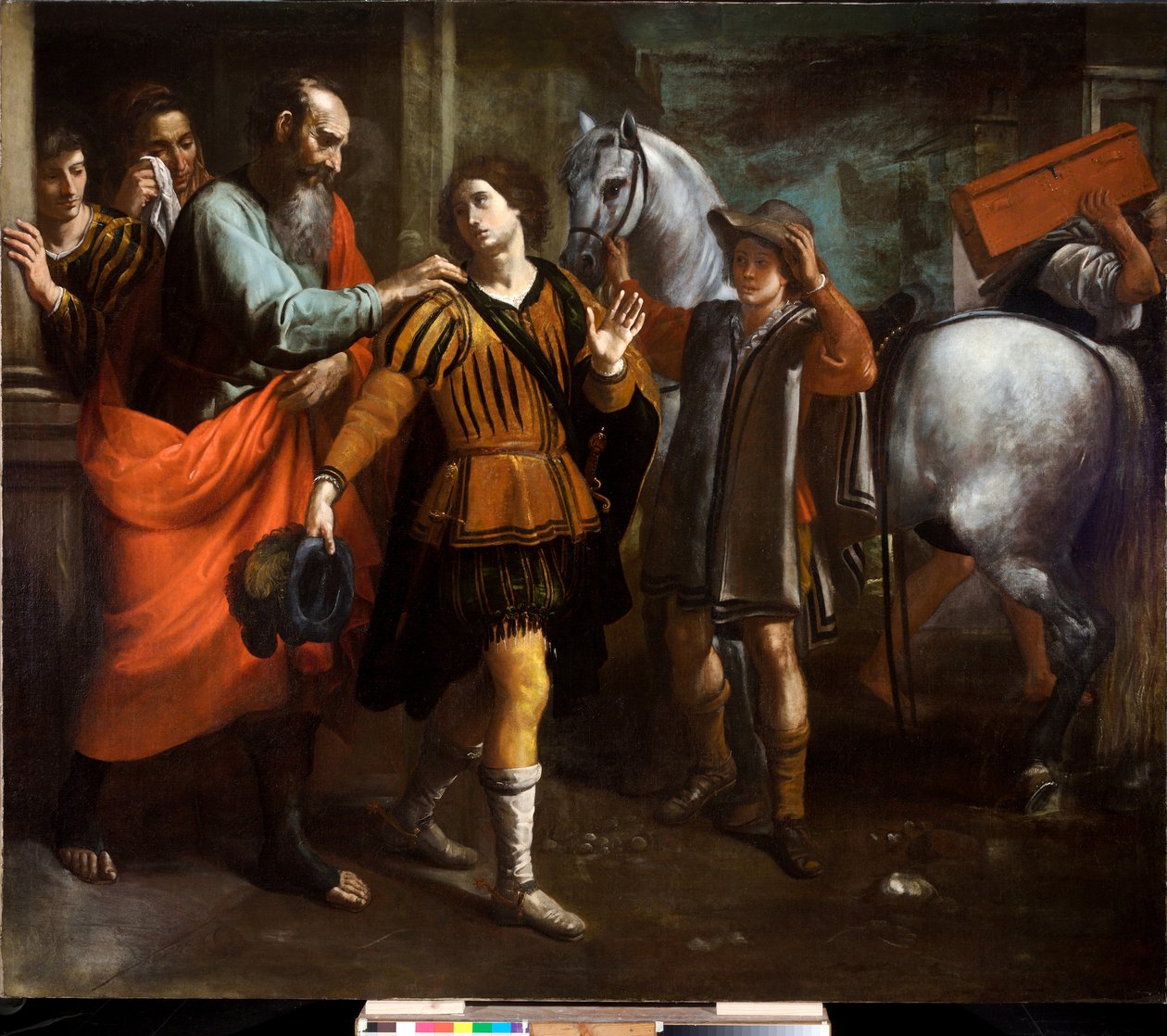 A tékozló fiú távozása, 1650 körül (olaj, vászon) alkotó: Cornelis de Wael
