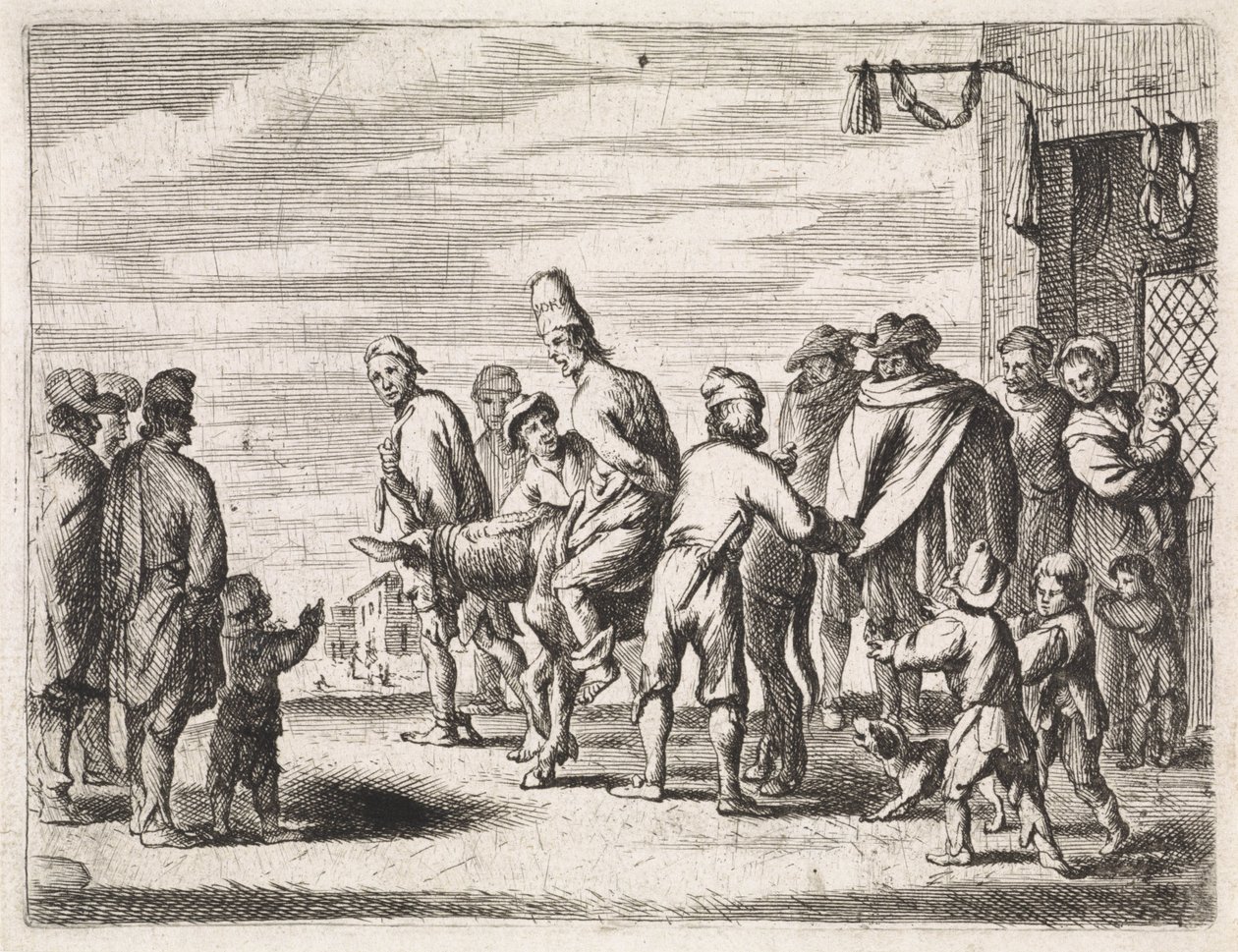 Szamárhoz kötözött ember Műfaji jelenetek (sorozat címe) alkotó: Cornelis de Wael
