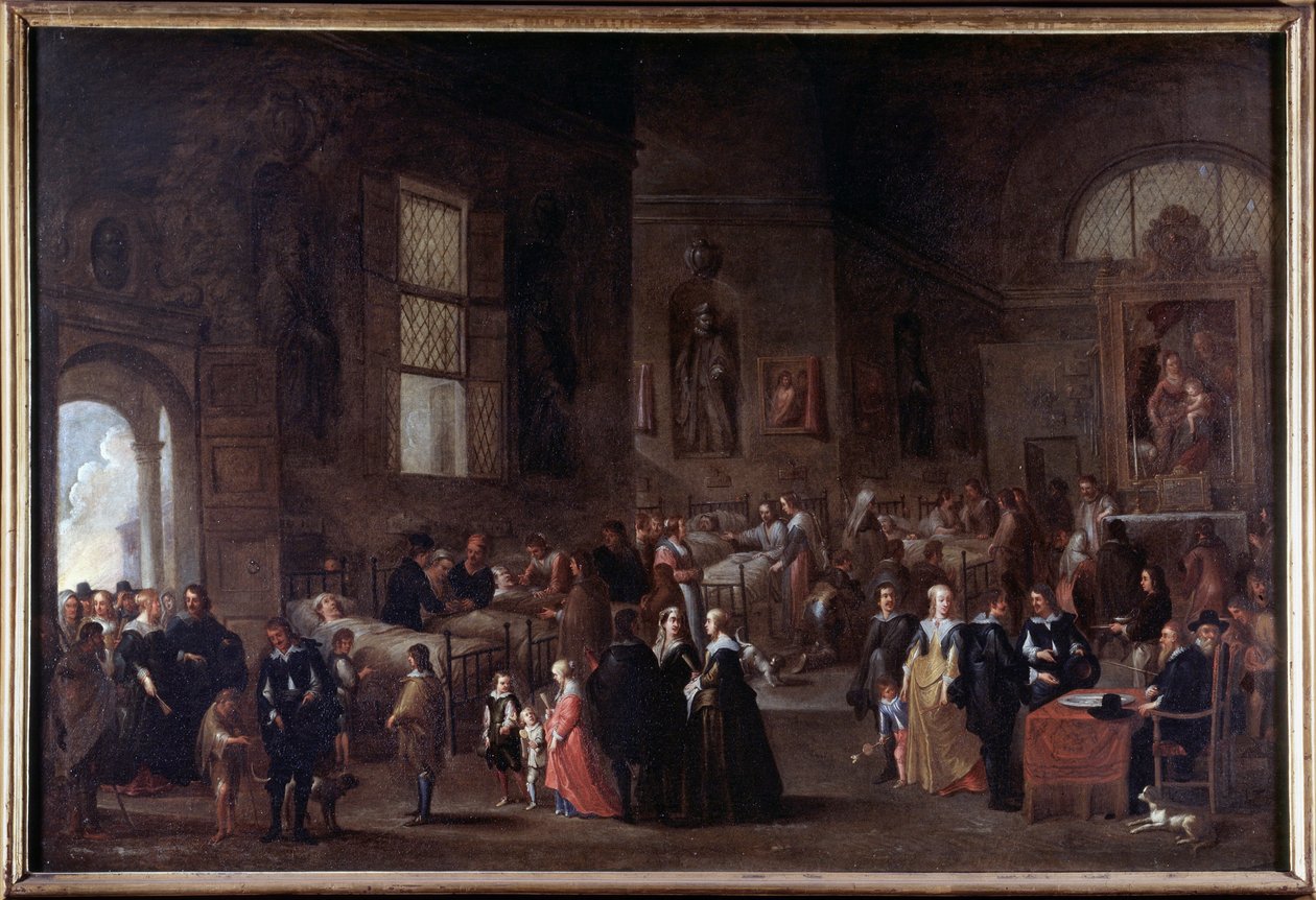 Irgalmasság cselekedetei: beteglátogatni alkotó: Cornelis de Wael