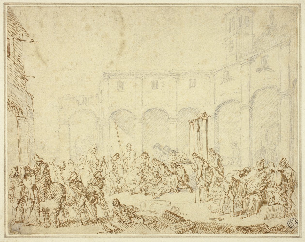 Sebesült katonák a Város téri udvarban alkotó: Cornelis de Wael